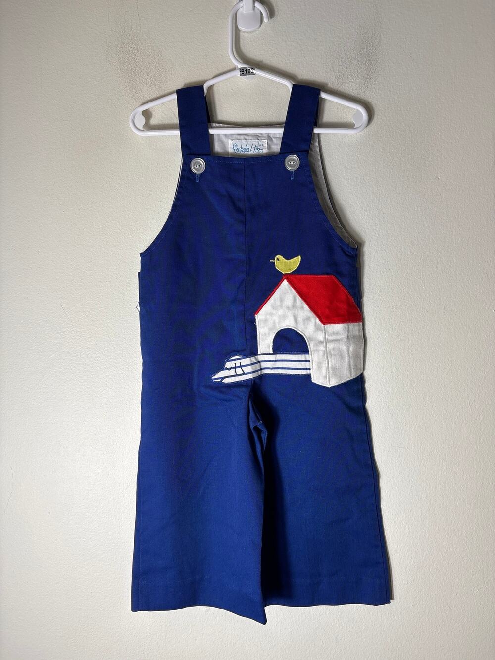 Boys Vintage Funtasia Too Royal Blue Applique dog and dog house Longall Sz 2T